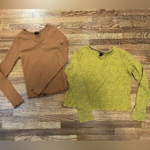Cozy Kids Long Sleeve Tees - Mustard and Brown